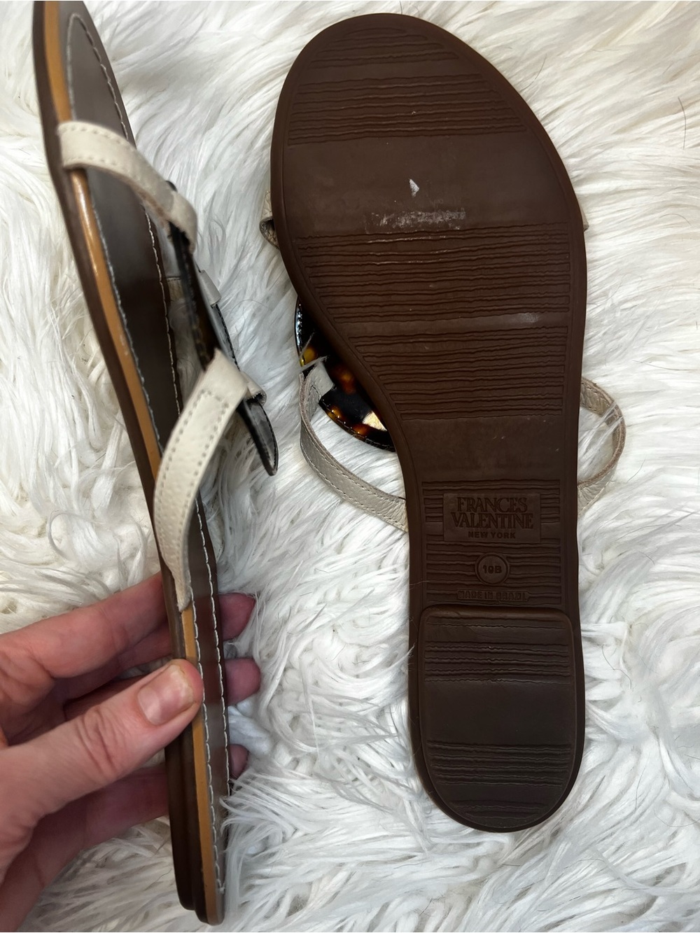 Frances Valentine Cream Strappy Sandals with Tortoiseshell Disc - Picture 9 of 10